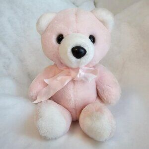 Walmart Teddy Bear Plush Stuffed Animal Light Pink White Pastel Bow Vintage 8"